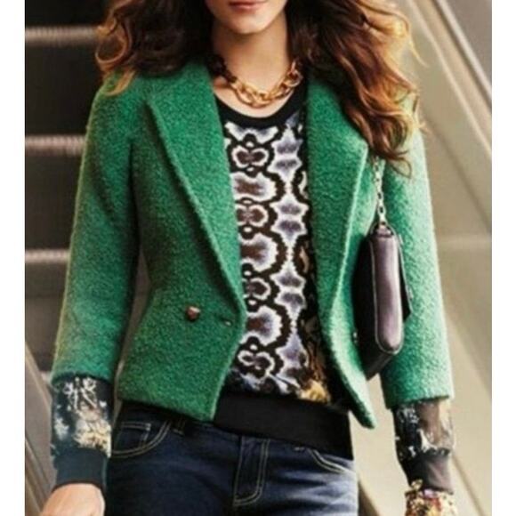 CAbi Emerald Green Ivy Boucle Wool Blend Blazer Women's Size 12 - Picture 1 of 14